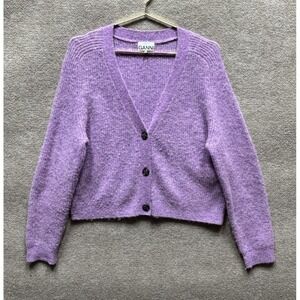 Ganni Womens Purple Alpaca/Wool Knit Buttons Cardigan Ribbed Size Medium EUC